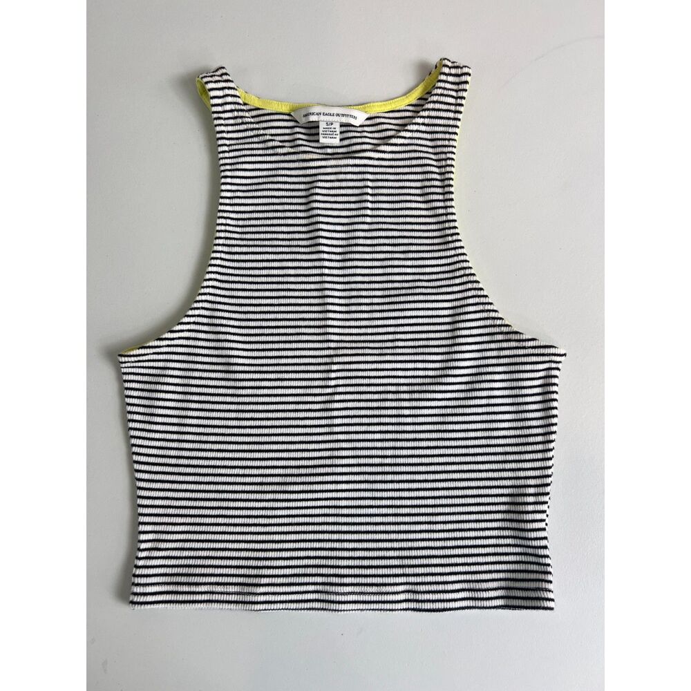 American Eagle Outfitters Women's Crop Top Tank Black White Stripe Size S